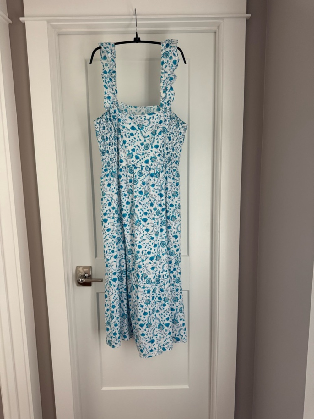 Draper James White Dress with Blue Floral Print Size L